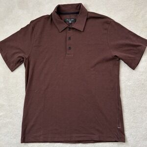 Rag & Bone Classic Slub Jersey Polo Shirt Men's Medium Brown Cotton Stretch